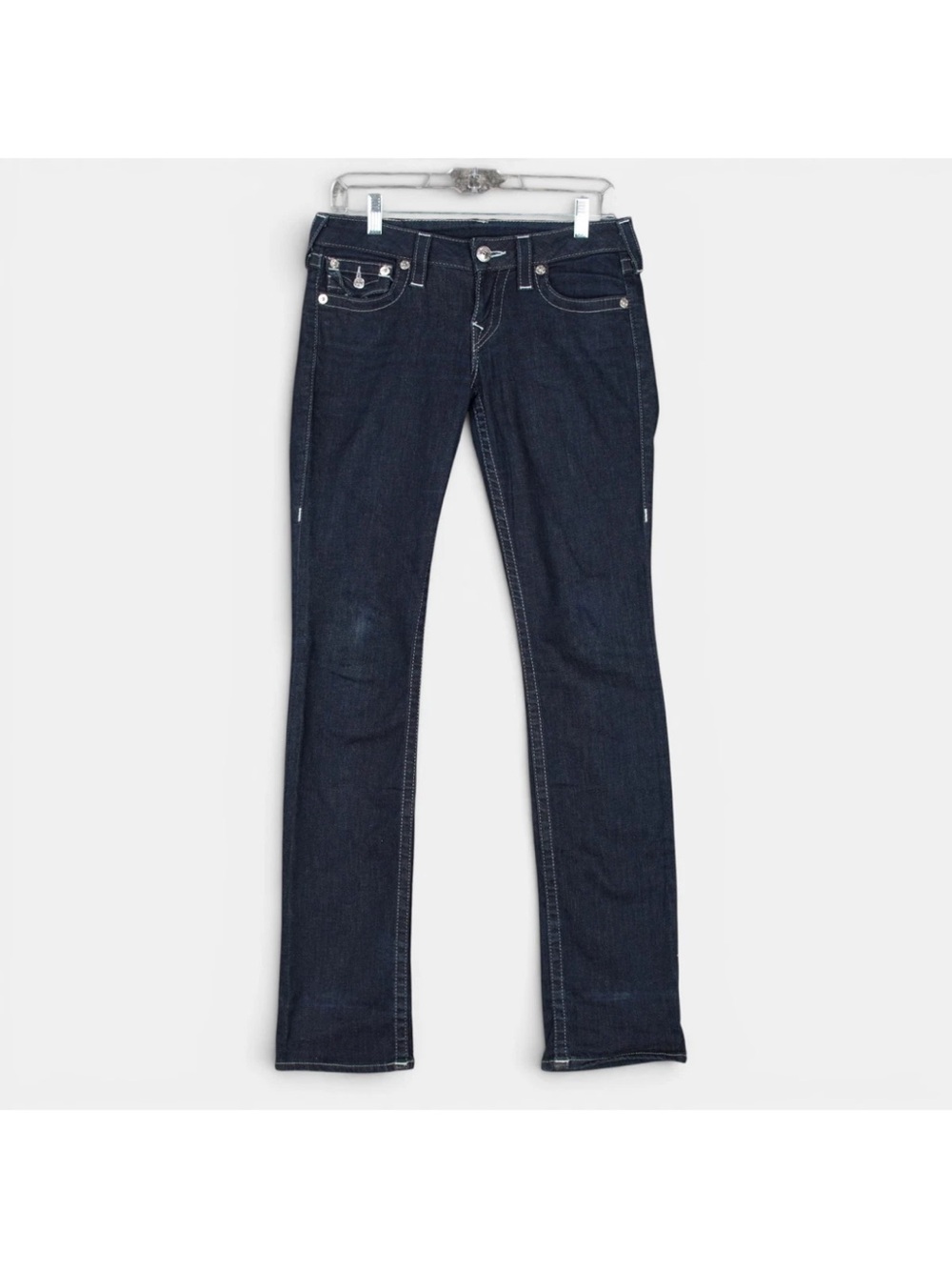 True Religion Straight Leg Flap Pockets Jeans Womens W27 x L34 Dark Blue Wash